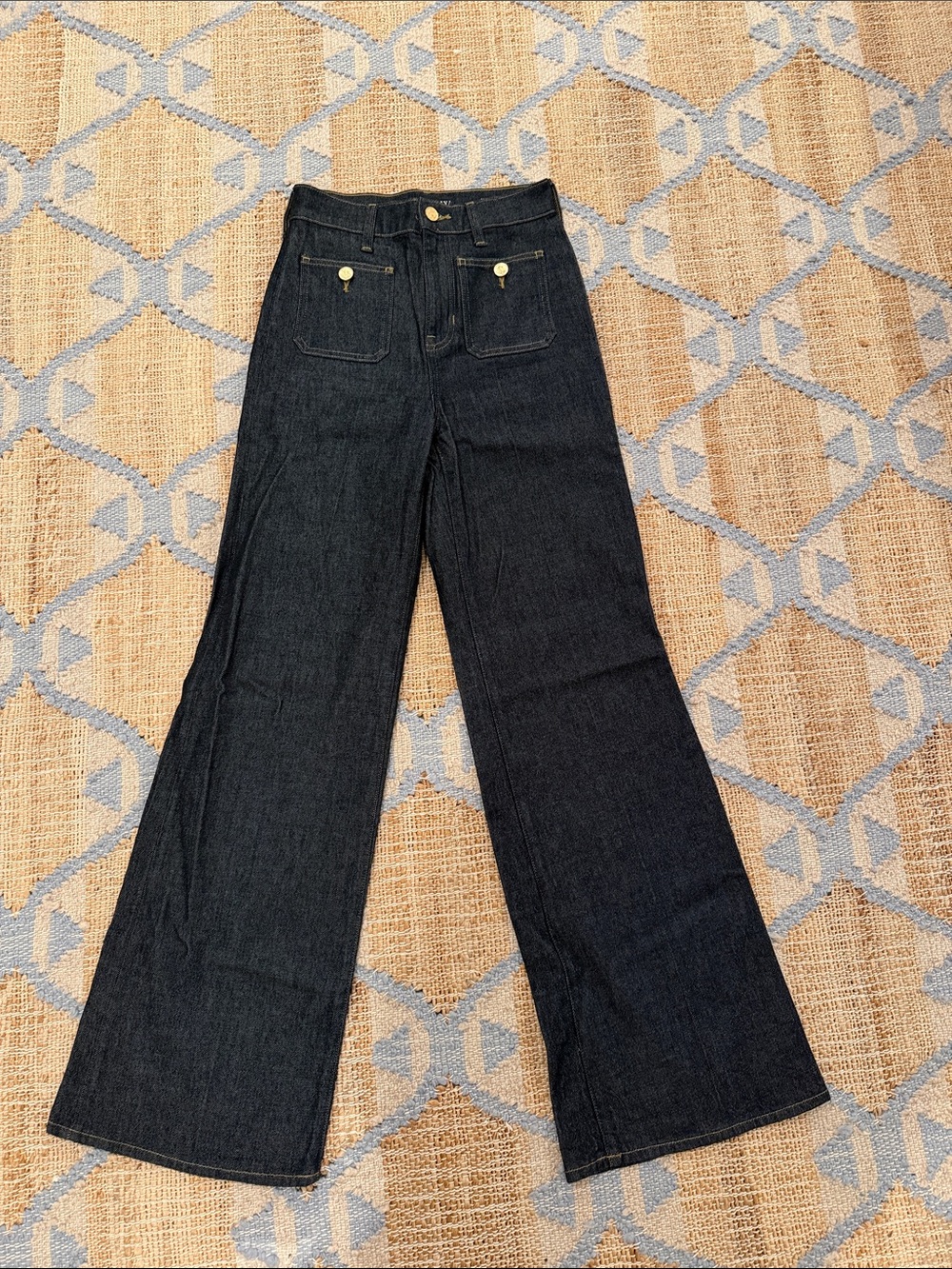 J. Crew Dark Blue Wide-Leg Jeans with Gold-Tone Buttons